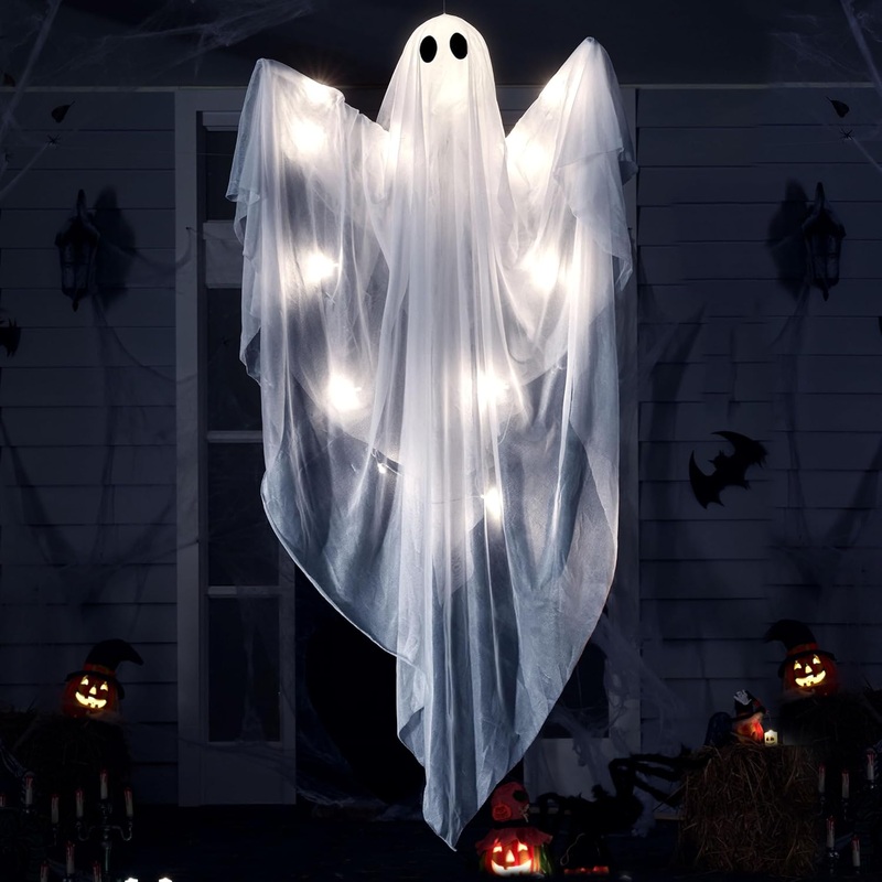 47 Halloween Hanging Light up Ghost with Spooky White LED Light
