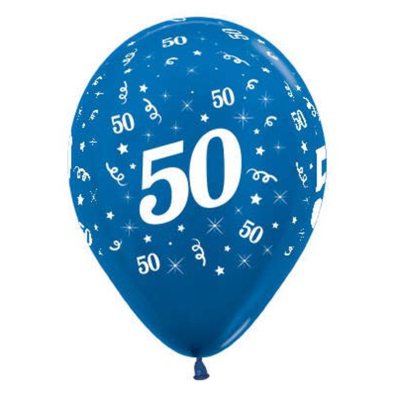 50th Birthday Metallic Blue 25 Pack 30cm Latex Balloons
