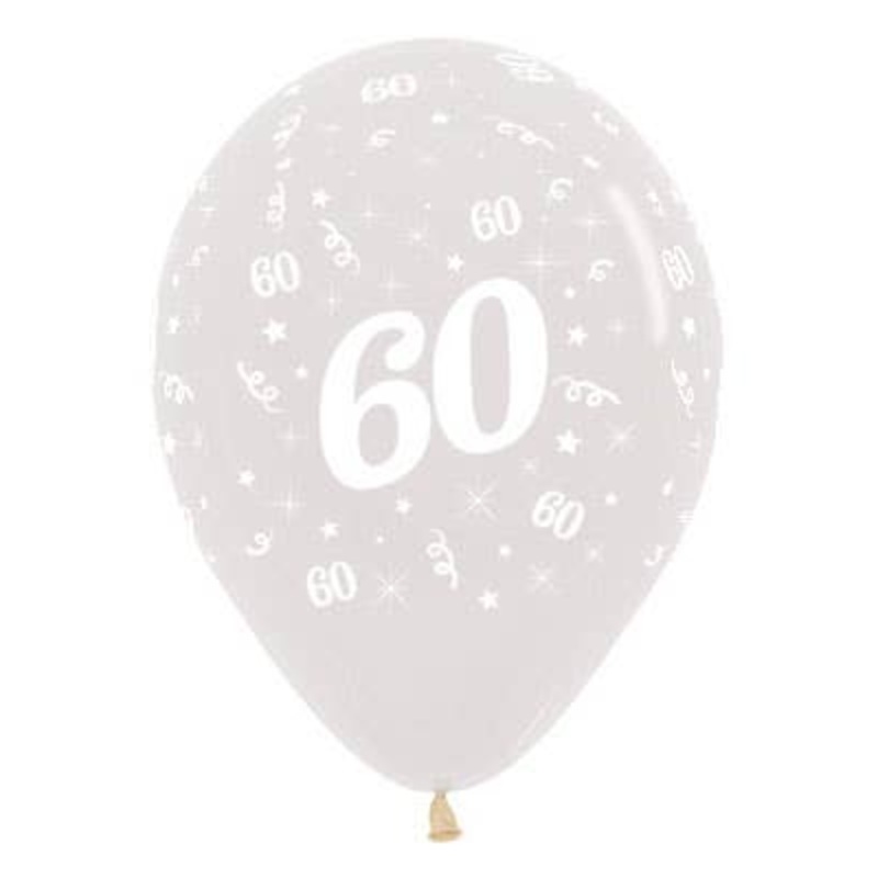 60th Birthday Crystal Clear 25 Pack 30cm Latex Balloons