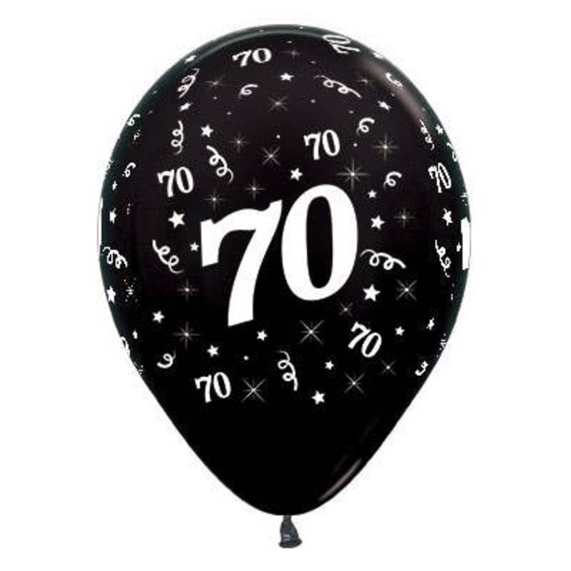 70th Birthday Metallic Black 25 Pack 30cm Latex Balloons