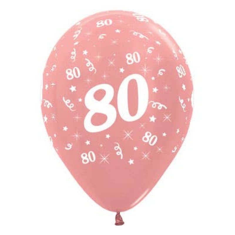 80th Birthday Metallic Rose Gold 25 Pack 30cm Latex Balloons