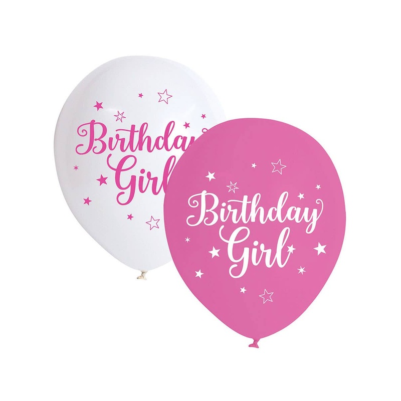 Birthday Girl Pink and White 10 Pack 30cm Latex Balloons