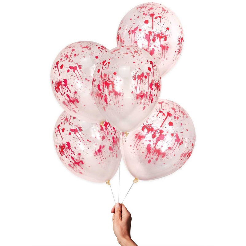 Blood Splattered 5 Pack Clear Latex 30cm Halloween Balloons