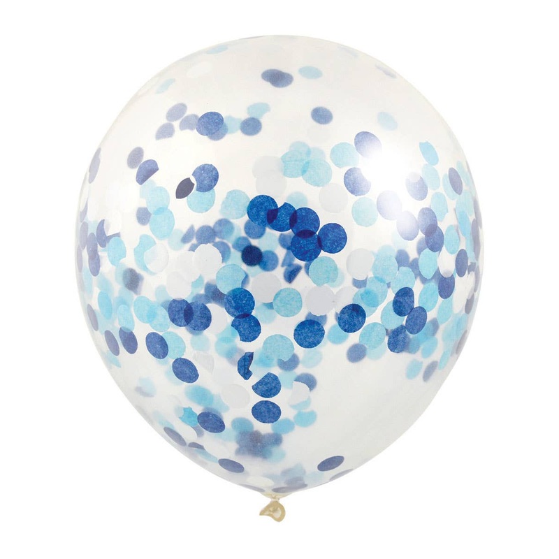 Blue Confetti Filled 3 Pack 30cm Latex Balloons