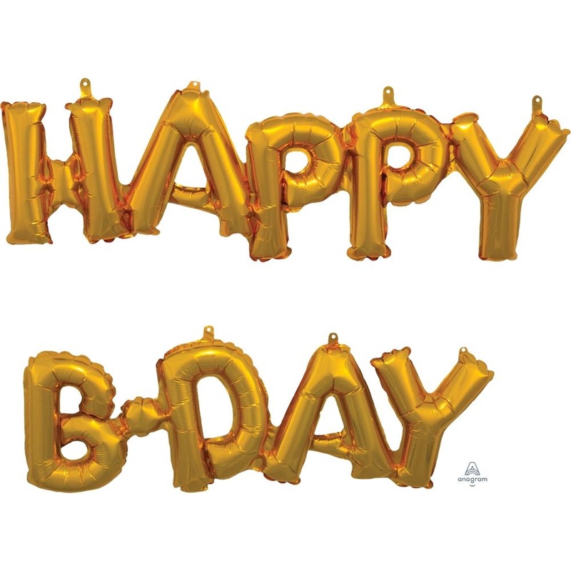 Gold Happy B-Day Air-filled Phrase Balloon Kit
