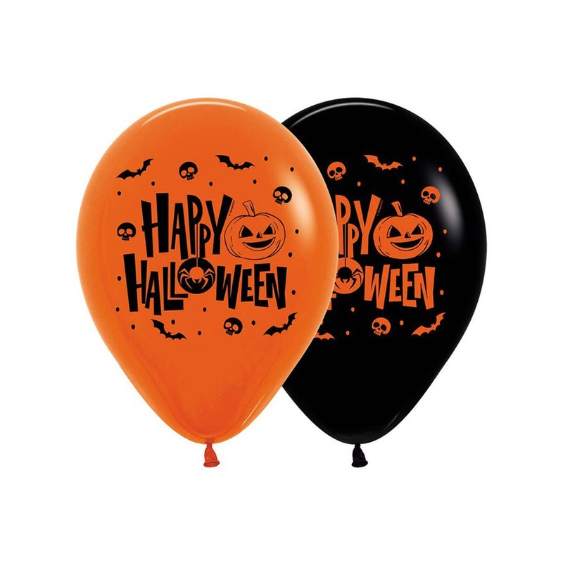 Happy Halloween Print Orange and Black 12 Pack 30cm Latex Balloons