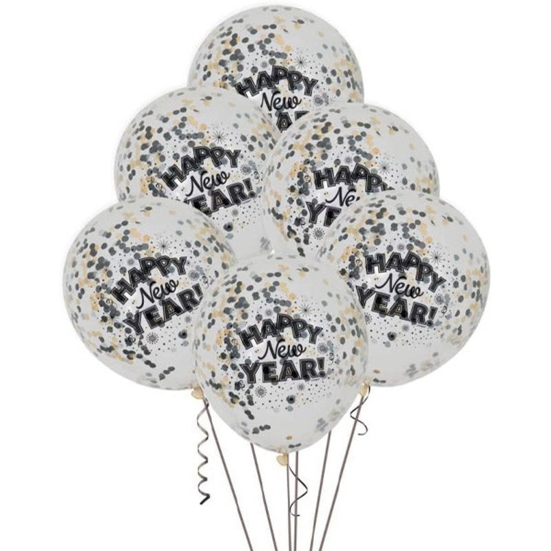 Happy New Year Confetti Filled 12  Latex Balloons (6 count)