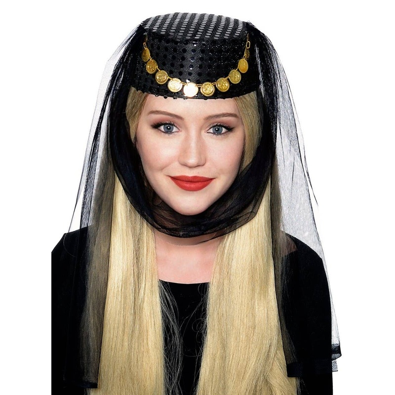 Harem Womens Veiled Black Pill Box Costume Hat
