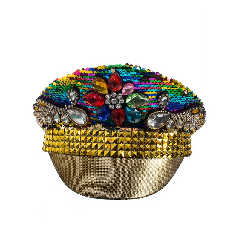 Jewelled Rainbow Pride Festival Hat with Gold Studs