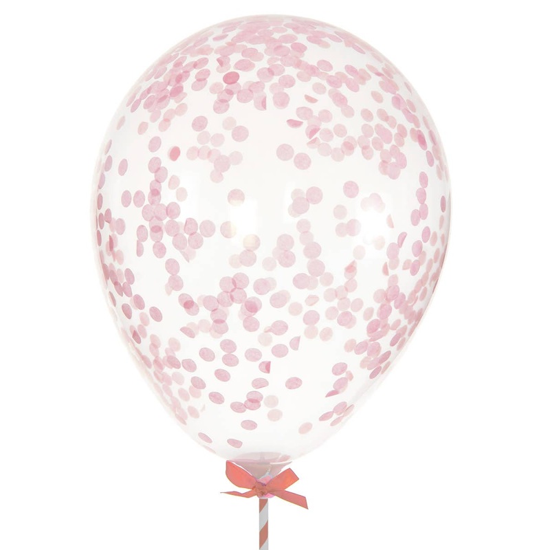Peach Pink 5 Pack 25cm Confetti Latex Balloons With Sticks