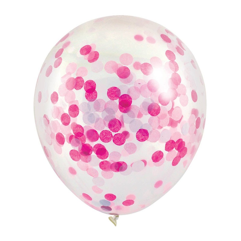 Pink Confetti Filled 3 Pack 30cm Latex Balloons
