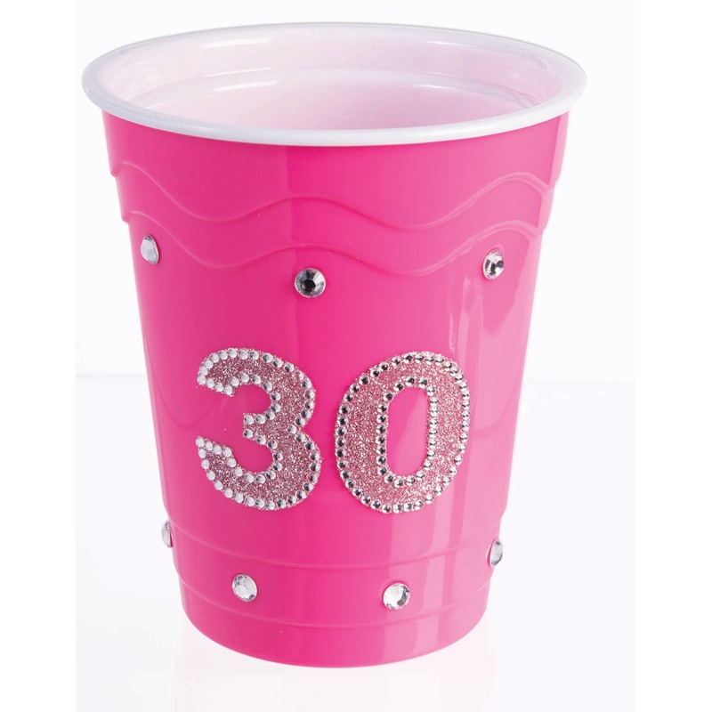 Pink Jeweled "30" Plastic Cup