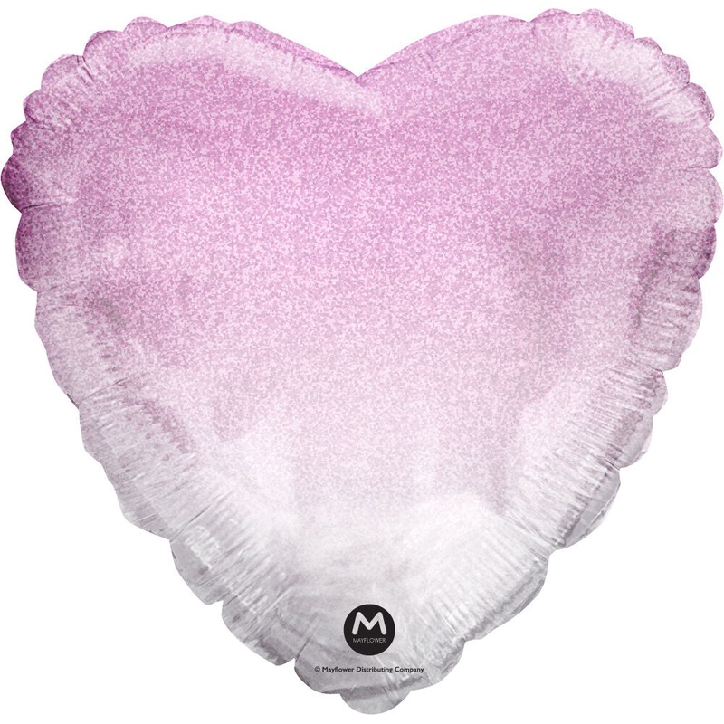 Pink Ombr Crackled Heart 17" Balloon