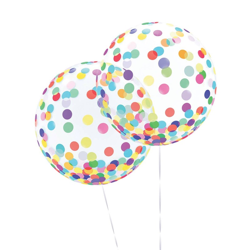 Rainbow Confetti Print 2 Pack 45cm Orb Balloons