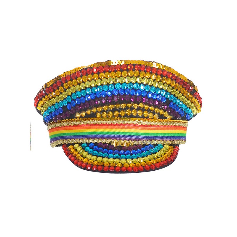 Rainbow Jewelled and Spiked Deluxe Handmade Festival Biker Cap
