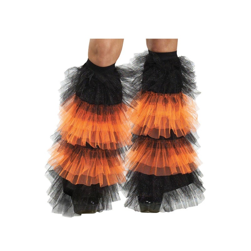 Ruffled Black and Orange Tulle Leg Warmers