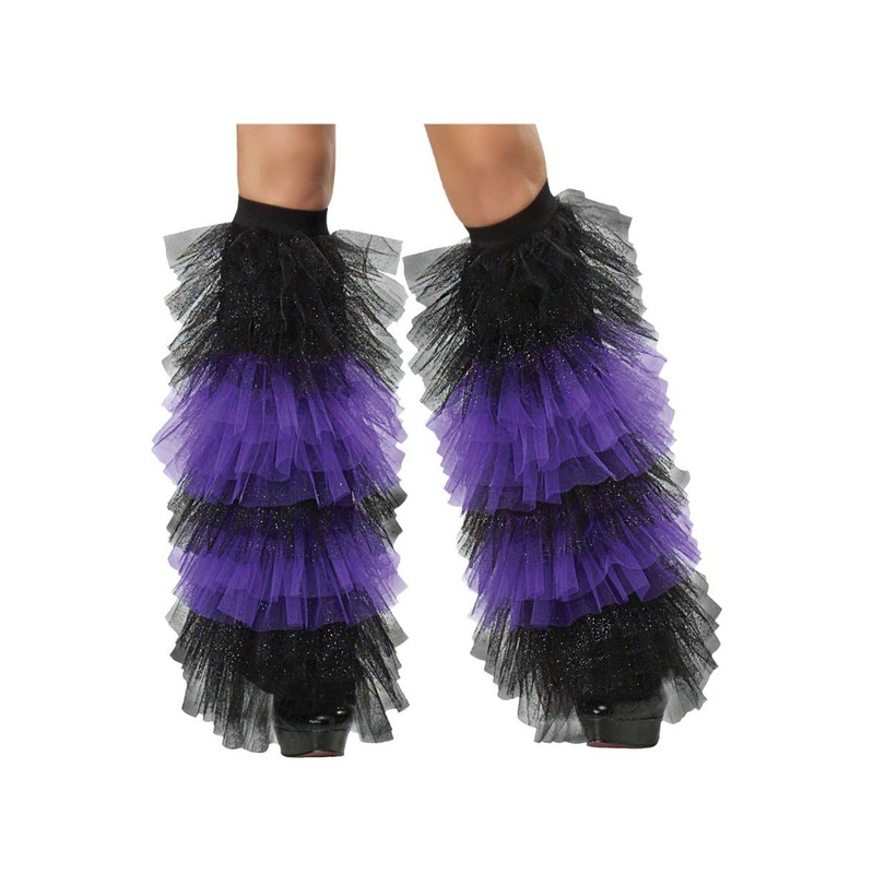 Ruffled Black and Purple Tulle Leg Warmers