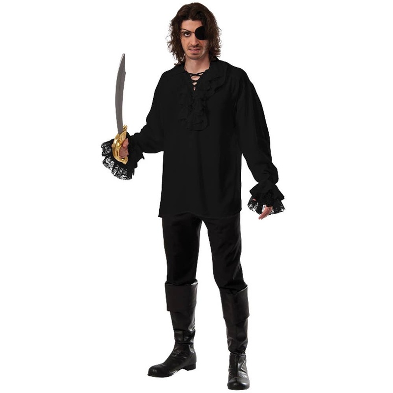 Ruffled Black Mens Pirate Costume Shirt