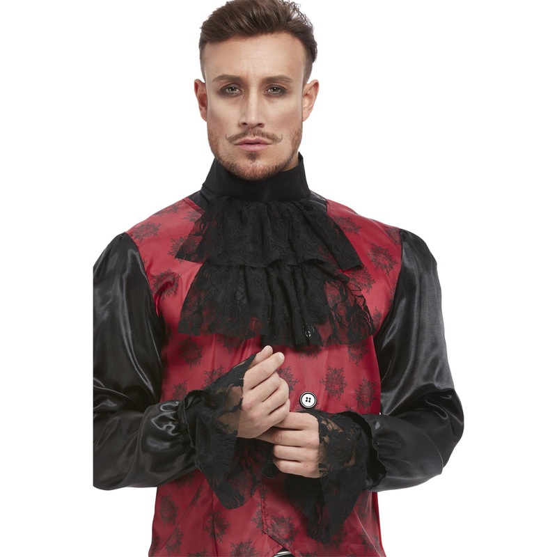 Ruffled Black Vampire Cravat and Wrist Cuff Accessory Set