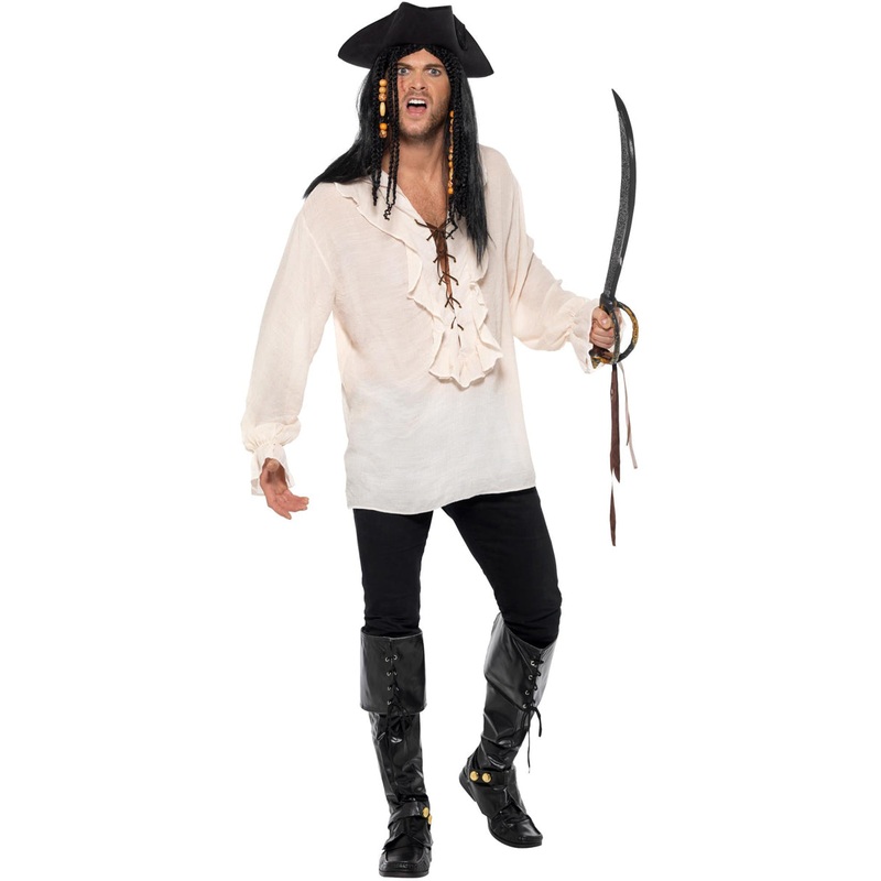Ruffled Ivory White Mens Pirate Costume Shirt