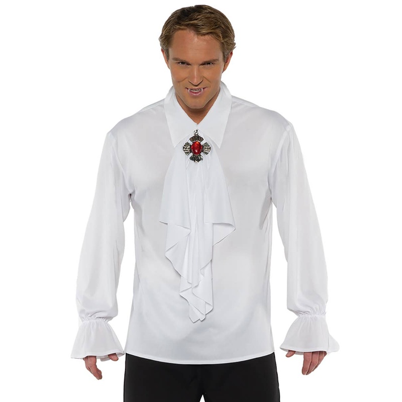 Ruffled White Vampire Mens Halloween Costume Shirt