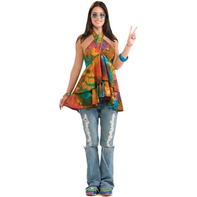 Ruffled Womens Tie Dye Halterneck Hippie Costume Top