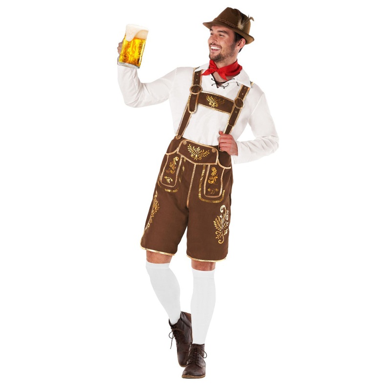 Traditional Mens Brown Lederhosen Oktoberfest Costume