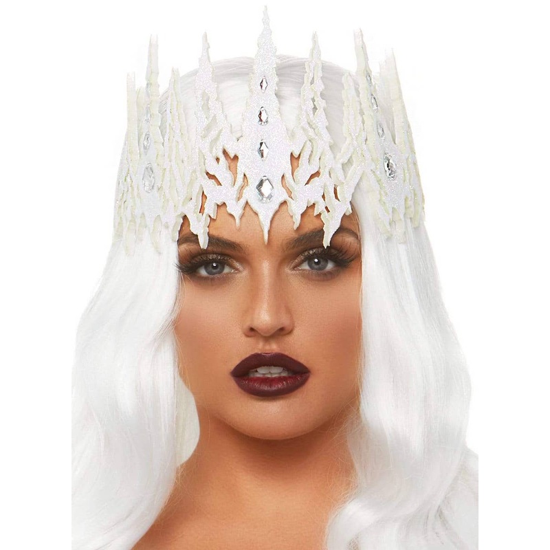 Womens White Queen Glittery Jewelled Costume Crown