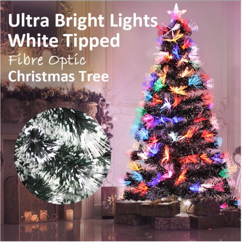 150cm White Tipped Christmas Tree with Ultra Bright Multicolour Fibre Optic Flashing LED Lights