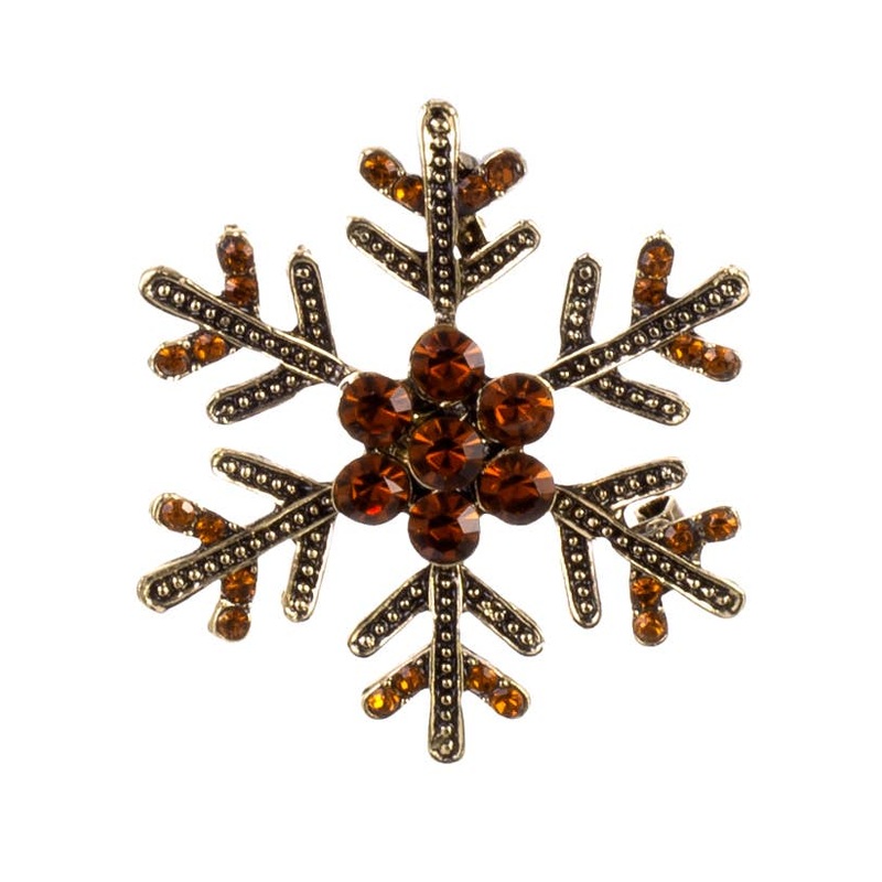 Amber Jewelled Golden Snowflake Christmas Brooch