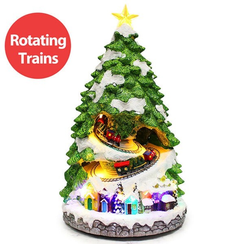 Animated Christmas Village with Double Moving Rotating Train Musical and LED Lights