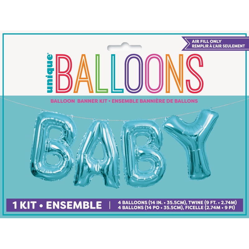 Blue Baby Banner Air Filled Mylar Balloon