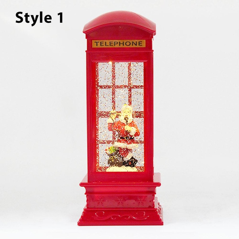 Christmas Telephone Booth Water Lantern with LED Light And Swirling Confetti