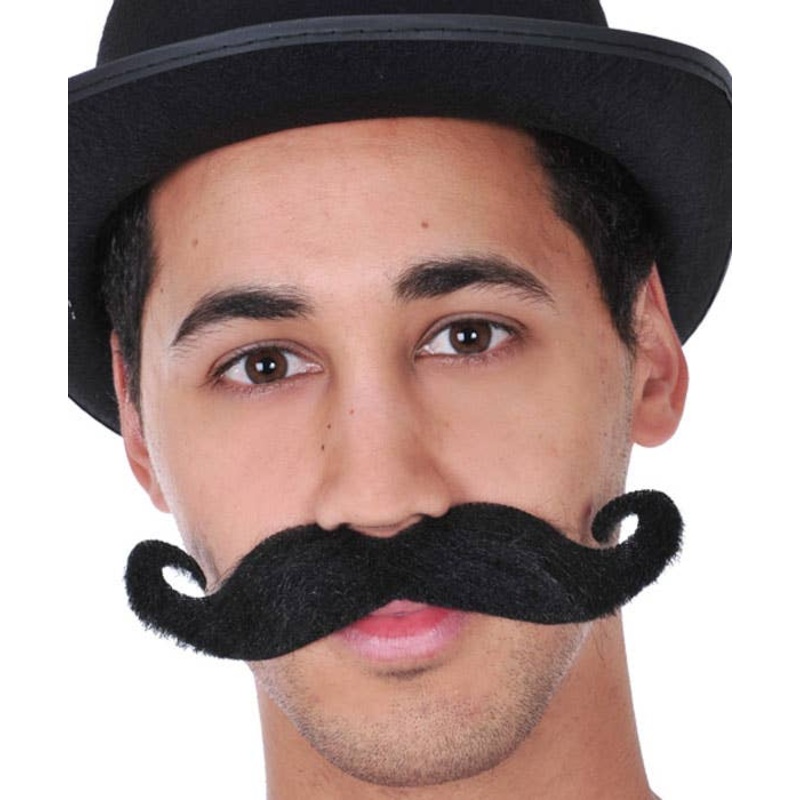 Curled Black Circus Ringmaster Fake Moustache
