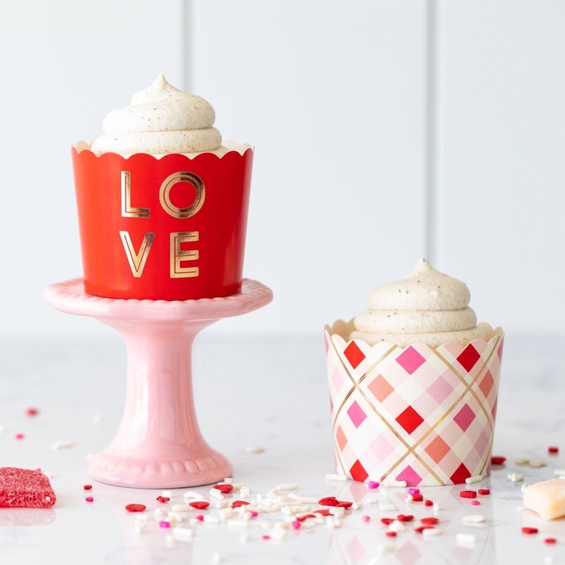 Gold Foiled Love/Diagonal Plaid Food Cups