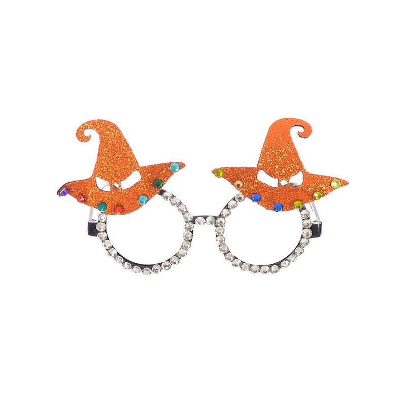 Jewelled Orange Glitter Witch Hat Halloween Costume Glasses