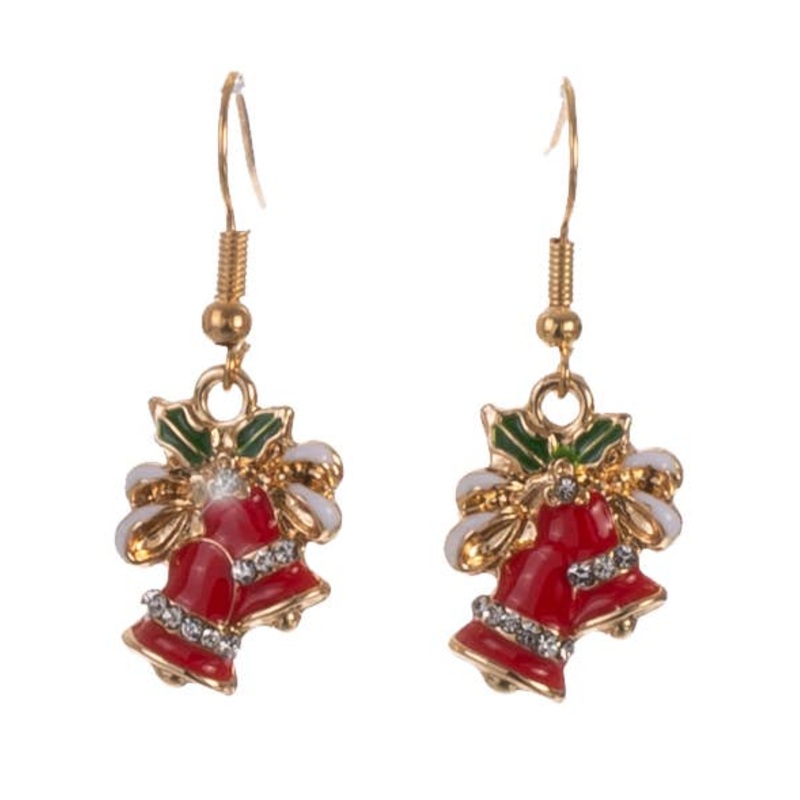 Jewelled Red and Green Christmas Bell Earrings