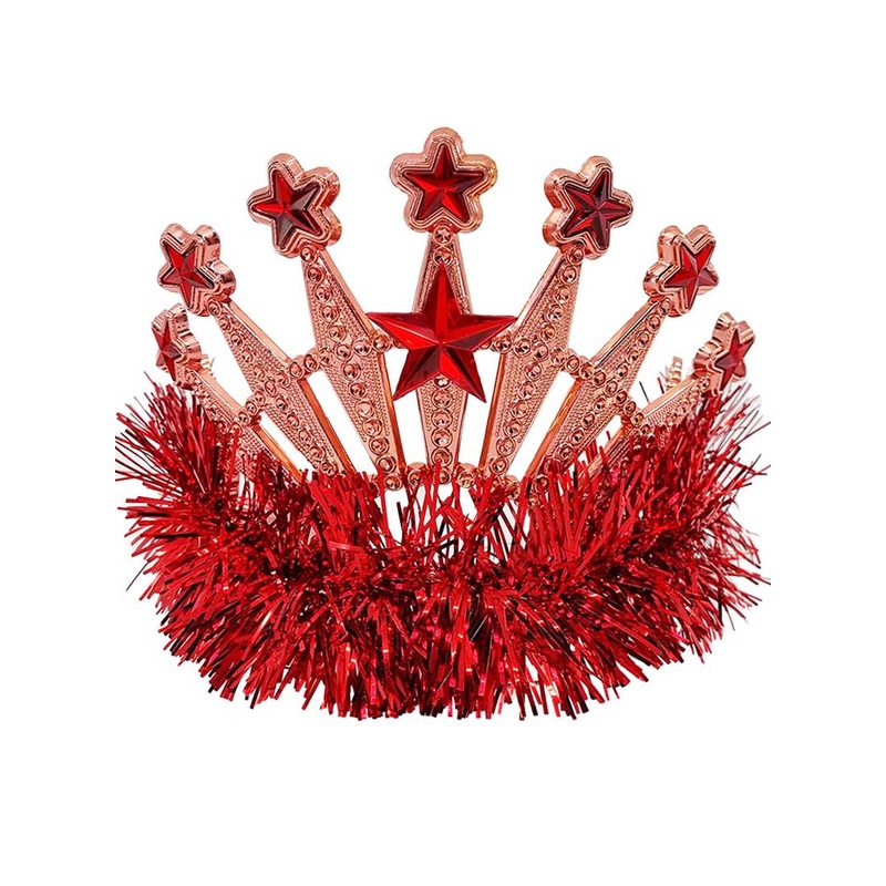 Jewelled Red Tiara with Tinsel Costume Accessory