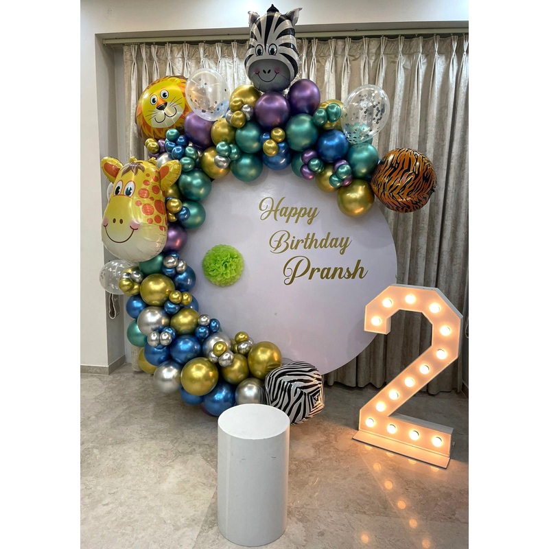 Jungle Theme Balloons Arch Decor with LED Number Milestone