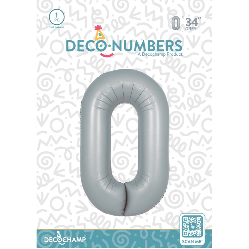 Number 0 Grey  Foil Balloon 34" (Single Pack) DECONUMBER