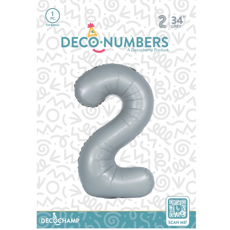 Number 2 Grey Foil Balloon 34" (Single Pack) DECONUMBER