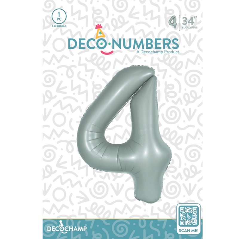 Number 4 Eucalyptus Foil Balloon 34" (Single Pack) DECONUMBER