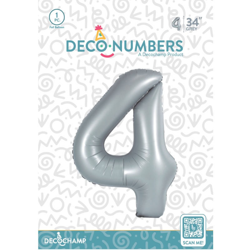 Number 4 Grey Foil Balloon 34" (Single Pack) DECONUMBER