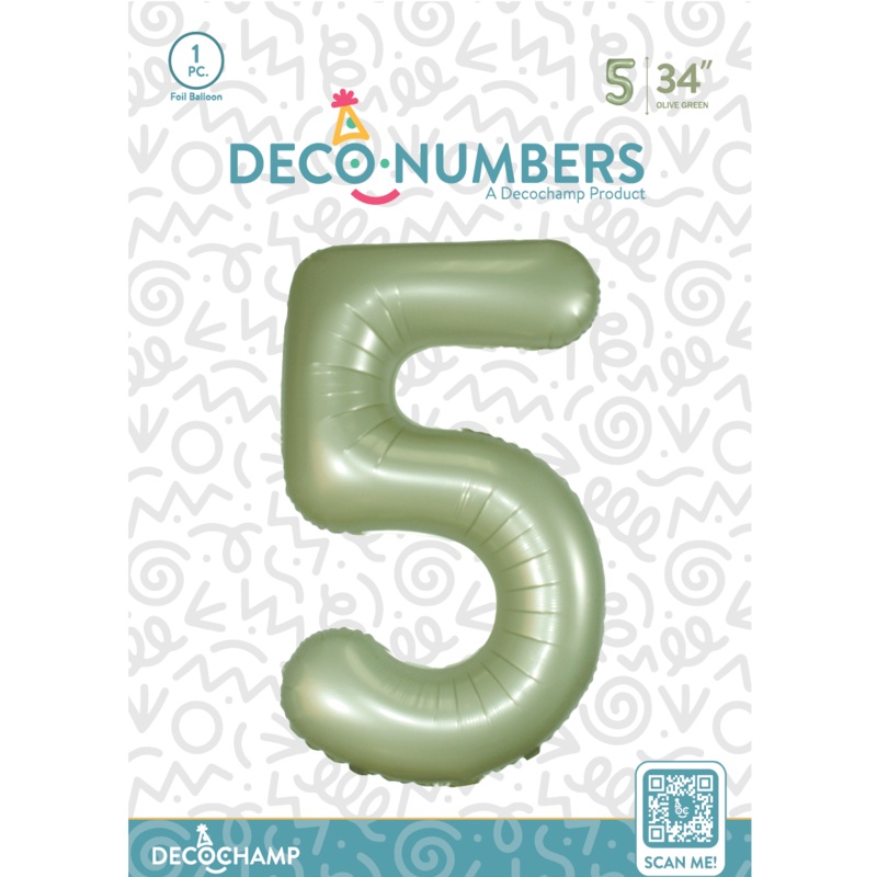 Number 5 Olive Green Foil Balloon 34" (Single Pack) DECONUMBER