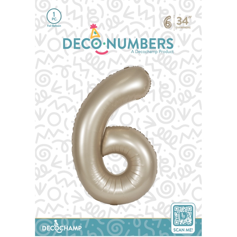 Number 6 Champagne Foil Balloon 34" (Single Pack) DECONUMBER