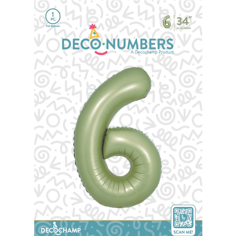 Number 6 Olive Green Foil Balloon 34" (Single Pack) DECONUMBER