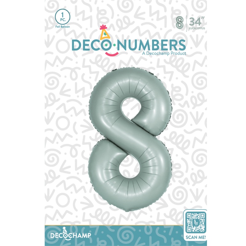 Number 8 Eucalyptus Foil Balloon 34" (Single Pack) DECONUMBER