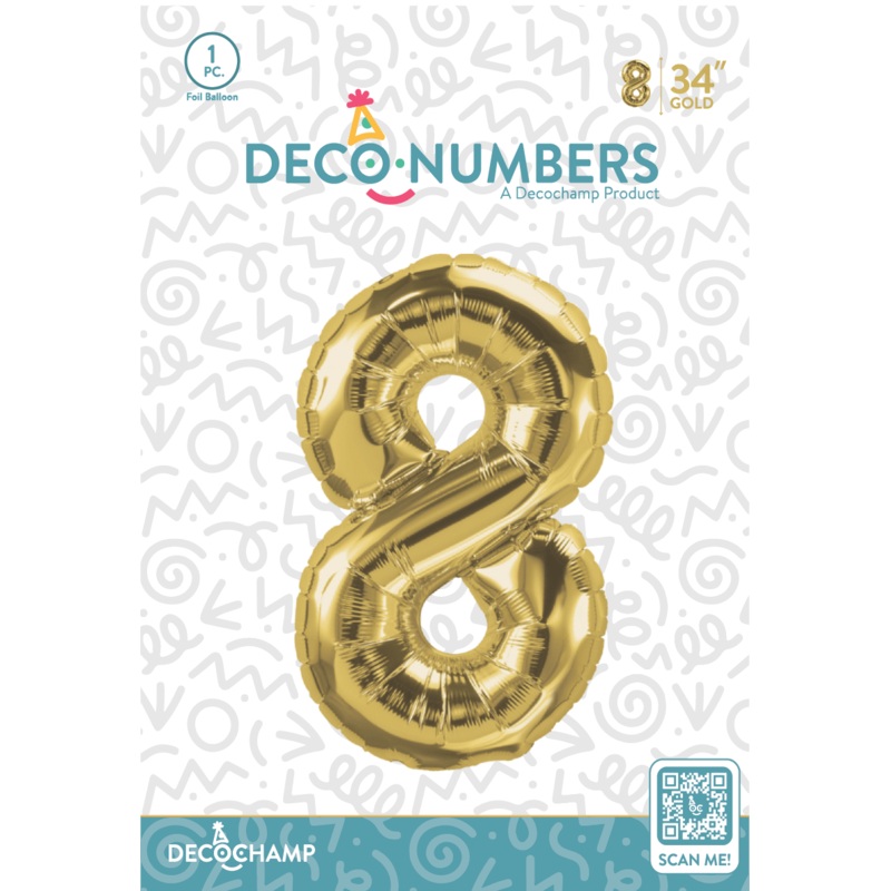 Number 8 Gold Foil Balloon 34" (Single Pack) DECONUMBER