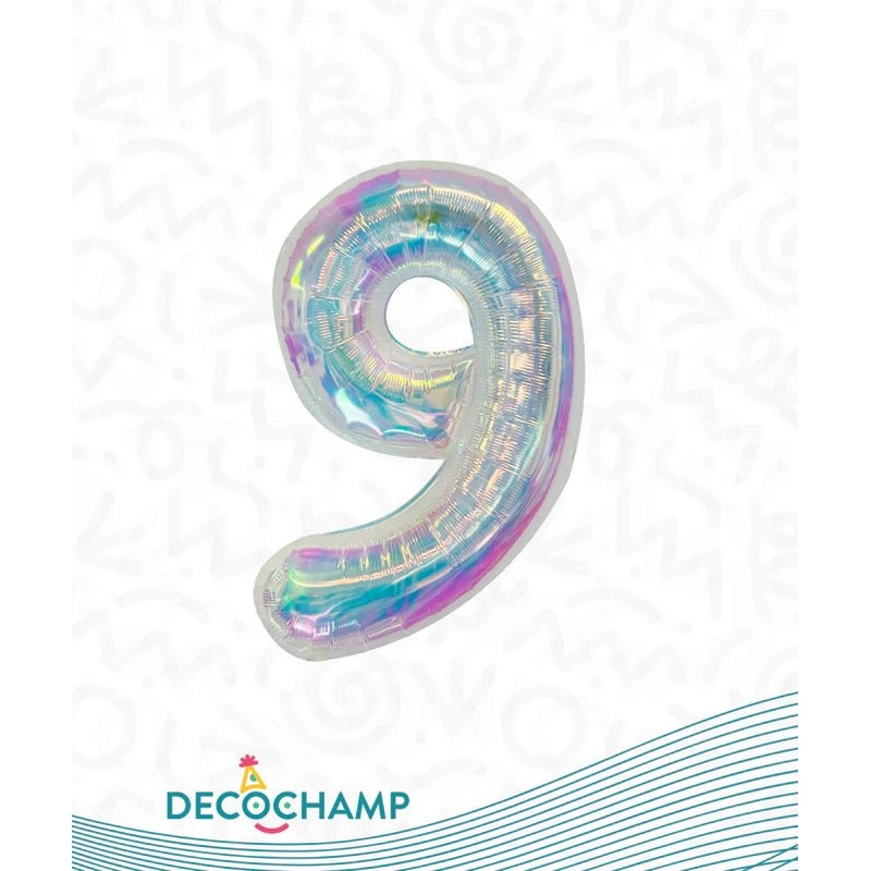 Number 9 Iridescent Foil Balloon 34" (Single Pack) DECONUMBER