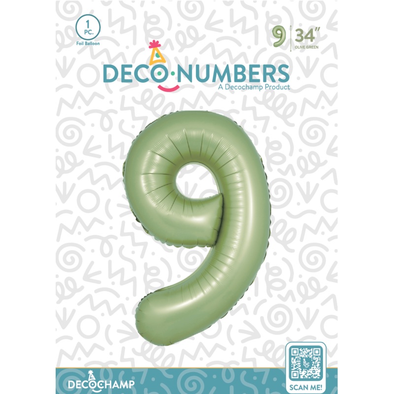 Number 9 Olive Green Foil Balloon 34" (Single Pack) DECONUMBER